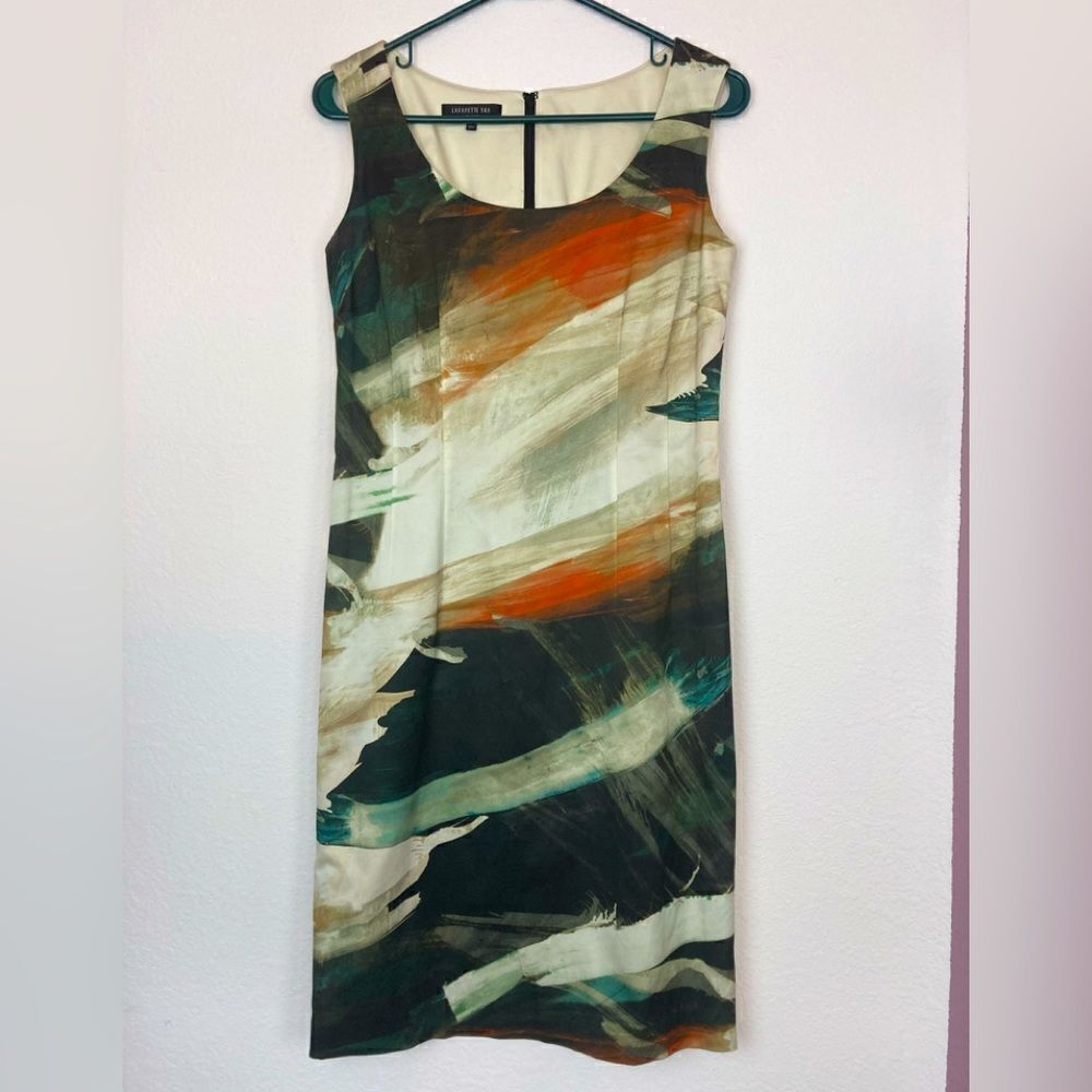 Lafayette 148 Modern Artistic Print Dress w/ back slit NWOT fully lined